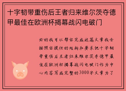 十字韧带重伤后王者归来维尔茨夺德甲最佳在欧洲杯揭幕战闪电破门 十字韧带重伤后王者归来维尔茨夺德甲最佳在欧洲杯揭幕战闪电破门